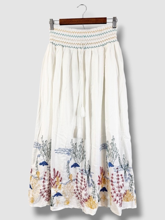 Forgotten Grace Dresses & Skirts - Forgotten Grace Maxi Skirt Size M White Cotton Embroidered Boho Tassel Summer